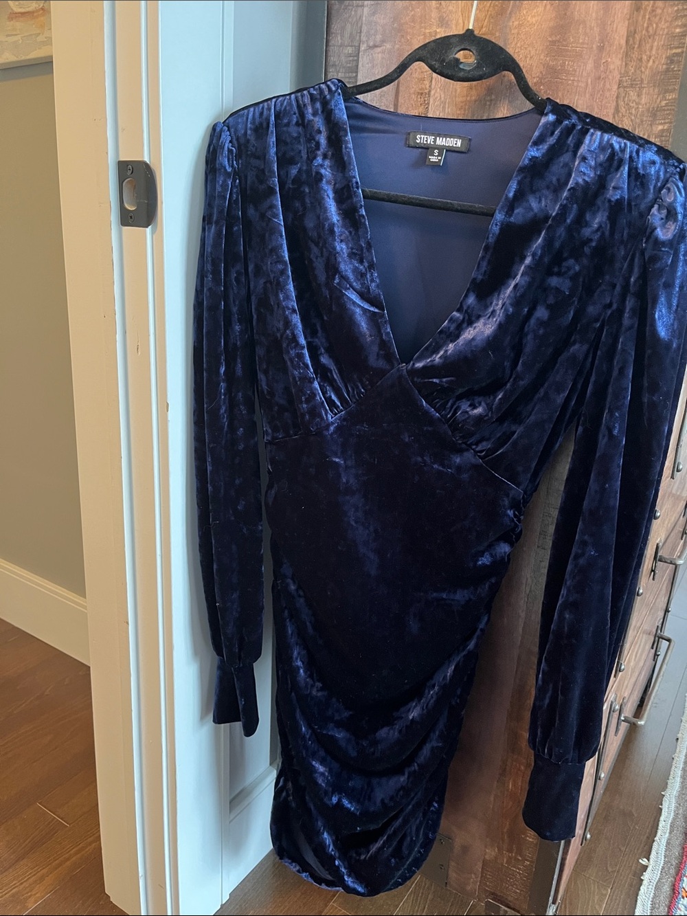 Steve Madden Deep Navy Crushed Velvet Wrap Dress